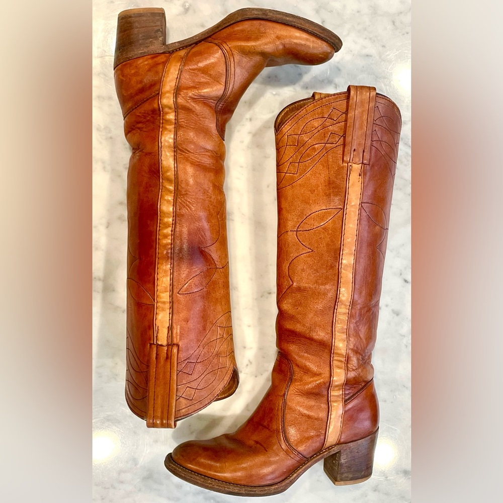 FRYE Rare Vintage *Late 60s* Black Label Horse Stitched Campus Boots, Brown, 6 - Picture 6 of 15